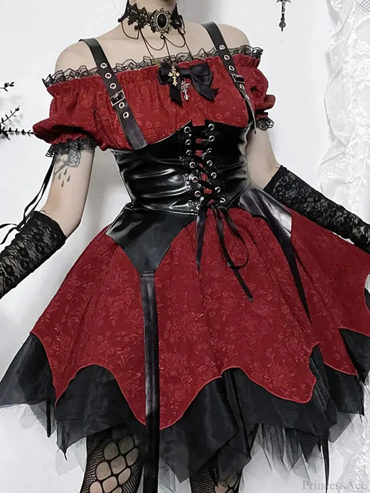 Lace Patchwork Puff Mini Dress