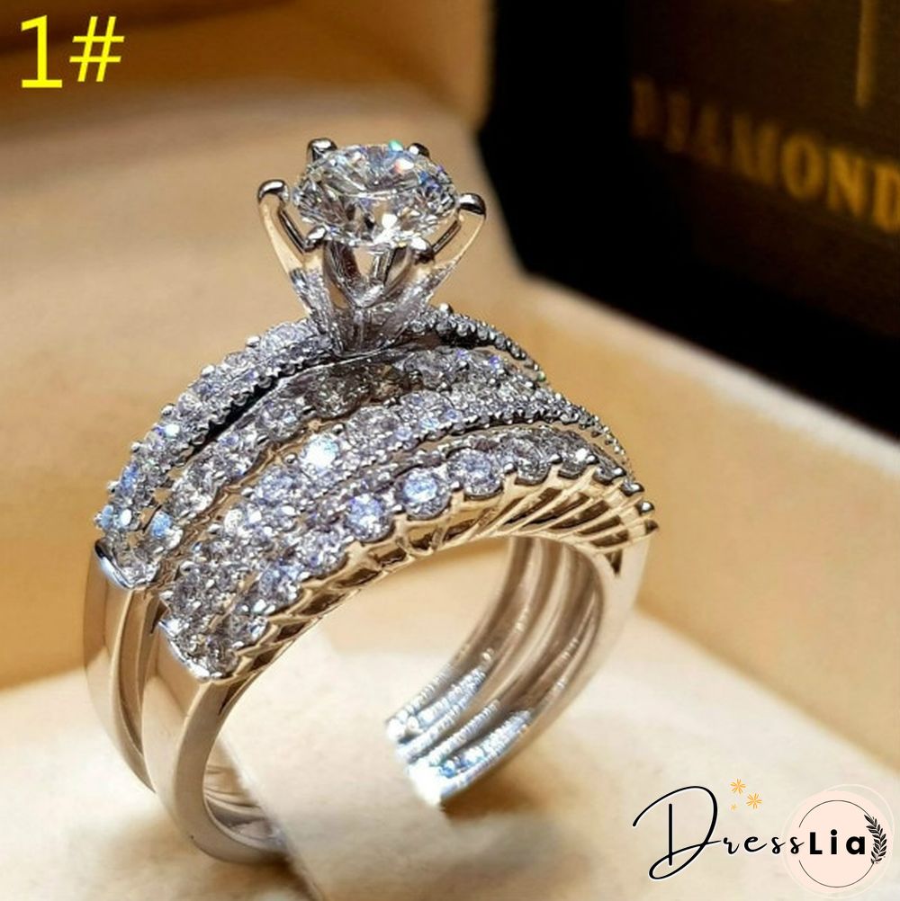 9 Style Luxury 2 Piece Women's 925 Sterling Silver Ring Natural White Sapphire White Gold Engagement Jewelry Anniversary Gift Party Bridal Wedding Diamond Jewelry Ring Size 5-11