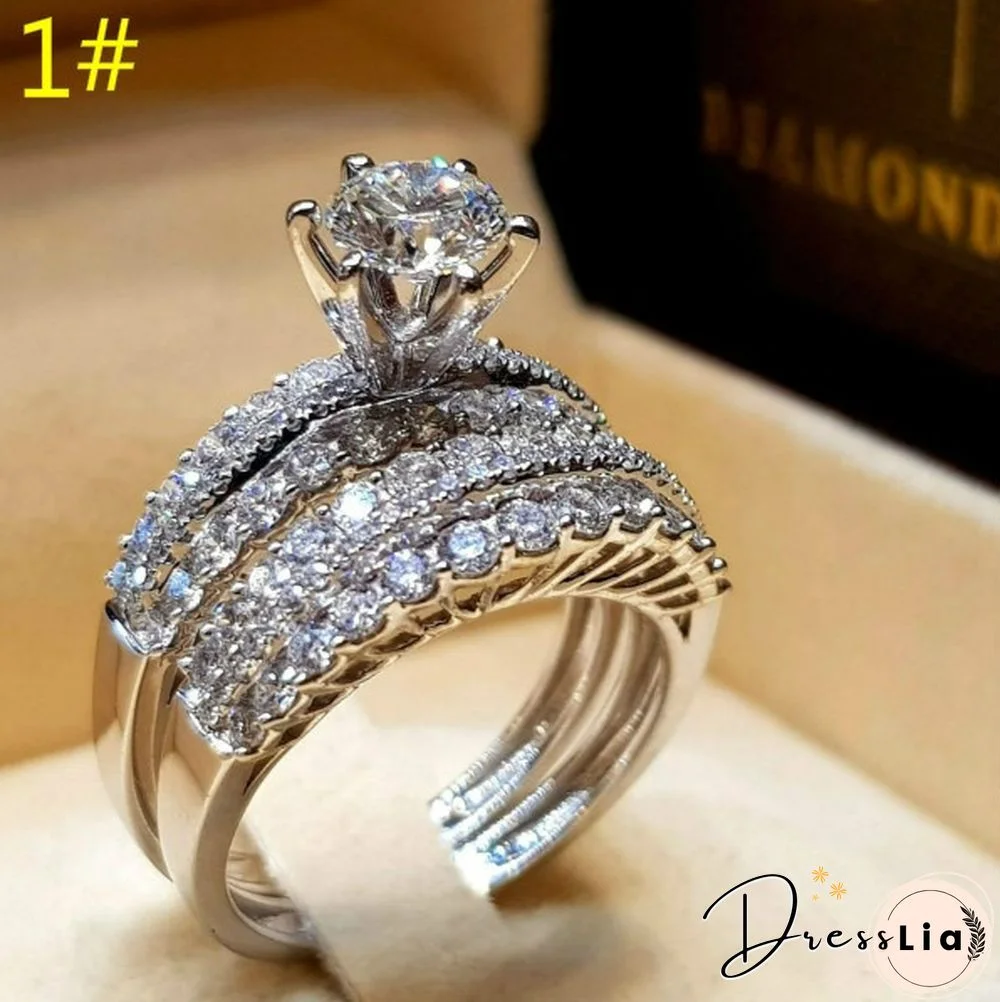 9 Style Luxury 2 Piece Women's 925 Sterling Silver Ring Natural White Sapphire White Gold Engagement Jewelry Anniversary Gift Party Bridal Wedding Diamond Jewelry Ring Size 5-11