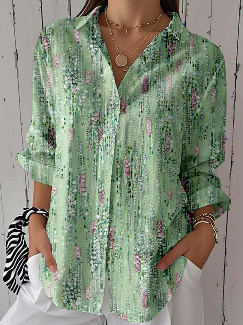 Women Long Sleeve V-neck Graphic Floral Printed Top