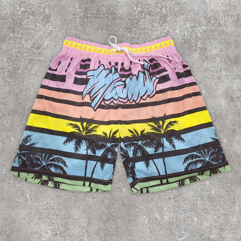 Fashion casual resort style coconut palm print sports shorts