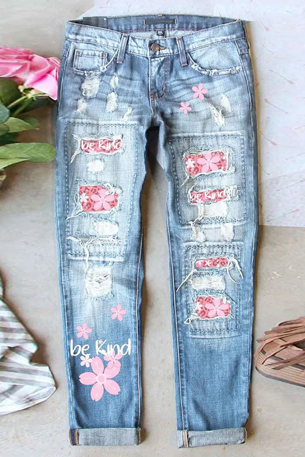 Ripped Patch Mid-Rise Jeans