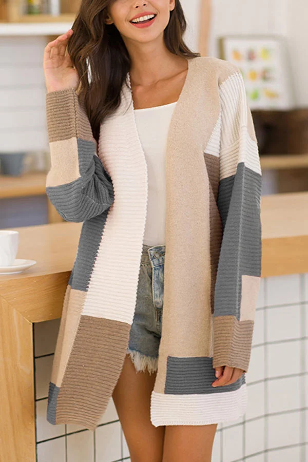 Casual Geometric Color Matching Cardigan