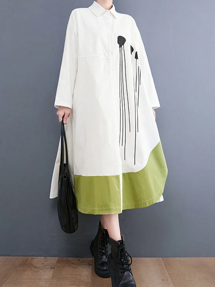 Fashion Colorblock Print Shirt Dress
