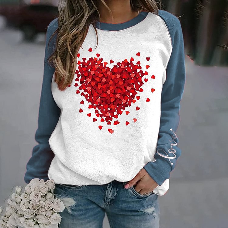 BrosWear Women'S Valentine'S Day Love Round Neck Casual Sweatshirt