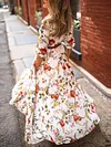 Floral-Print Puff Sleeves Bohemia Maxi Dress