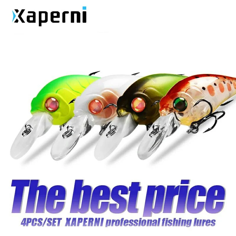 Xaperni Hot sales 4pcs/set 35mm 3.7g dive 2.5m Hot model professional fishing lures mini crank hard bait 10set for selection