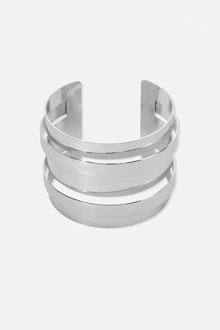 Metallic Sheen Minimalist Cut Out Wide Flat Open Cuff Bracelet 2024 - Xpluswear