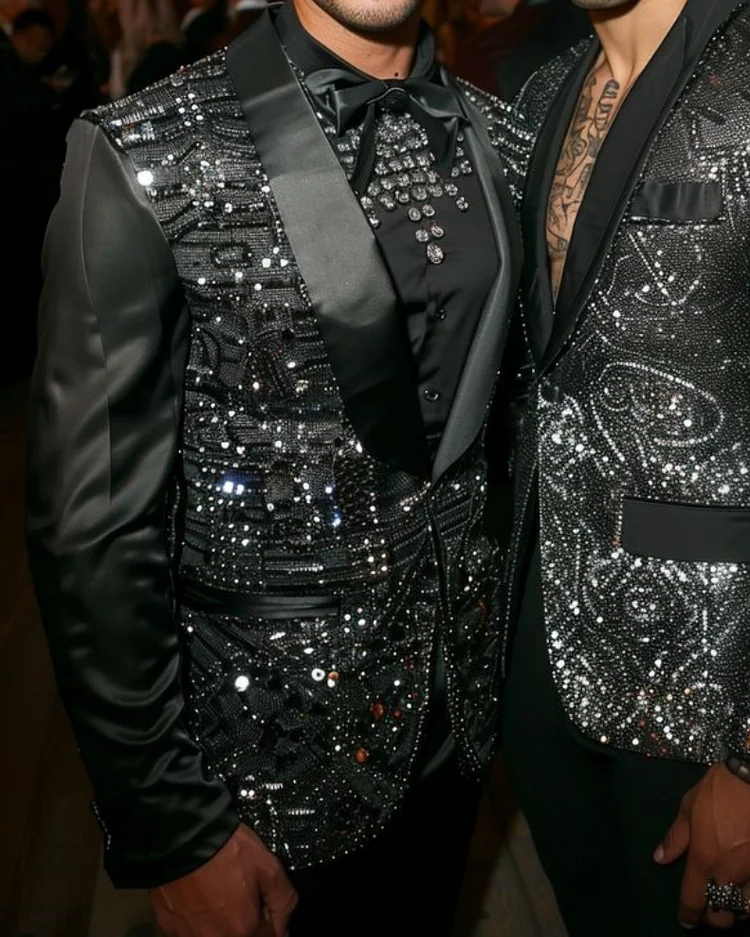Men’s Black Rhinestone Sequin Blazer