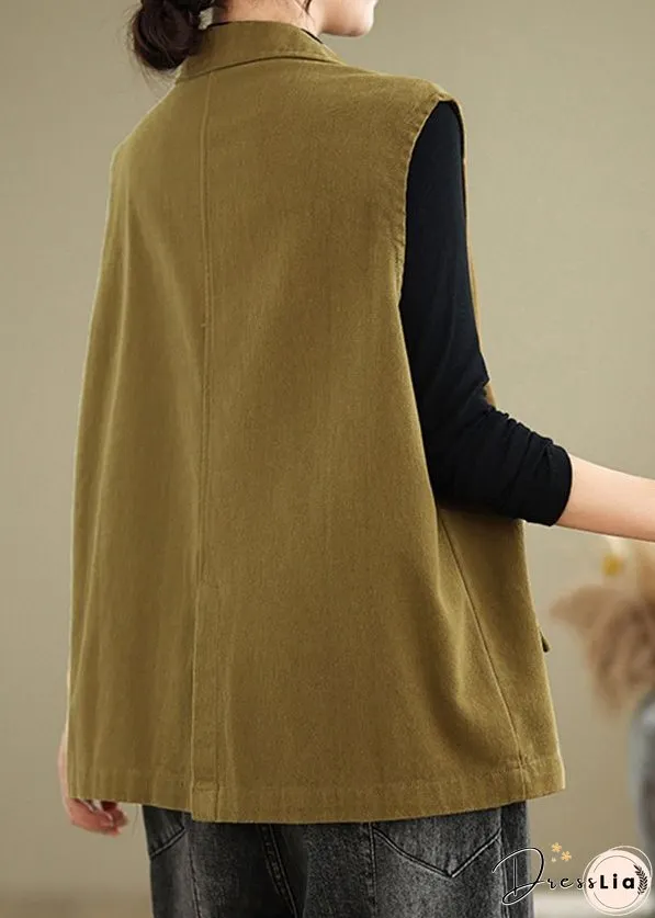 Plus Size Orange Notched Neck Pockets Cotton Vest Sleeveless