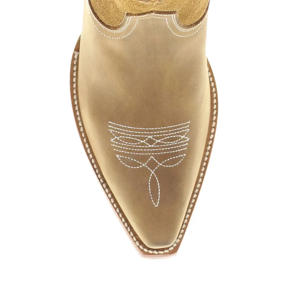 Brown Snip Toe Chunky Heel Zipper Embroidery Western Boots for Women