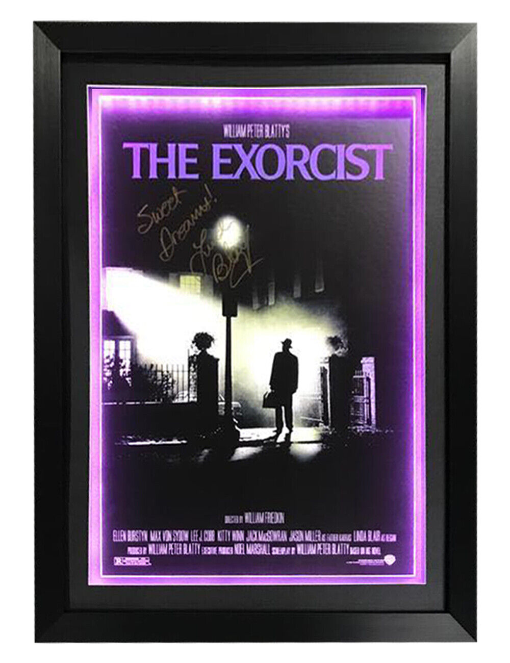 Framed LED Lit A3 The Exorcist Poster Signed by Linda Blair 100% + COA