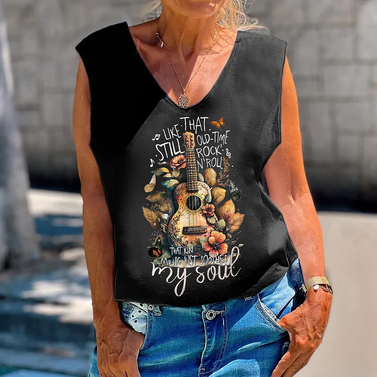 Like That Still Old-Time Rock N'Roll That Kind Of Music Just Soothes My Sout Print Sleeveless Tank Top socialshop