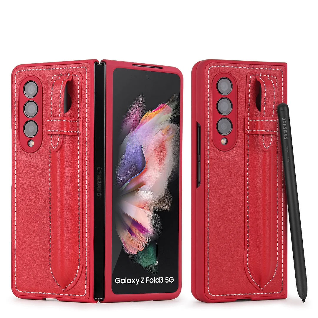 Luxury All Inclusive Retro Leather Phone Case With Sewing And Pen Slot For Galaxy Z Fold3/Fold4