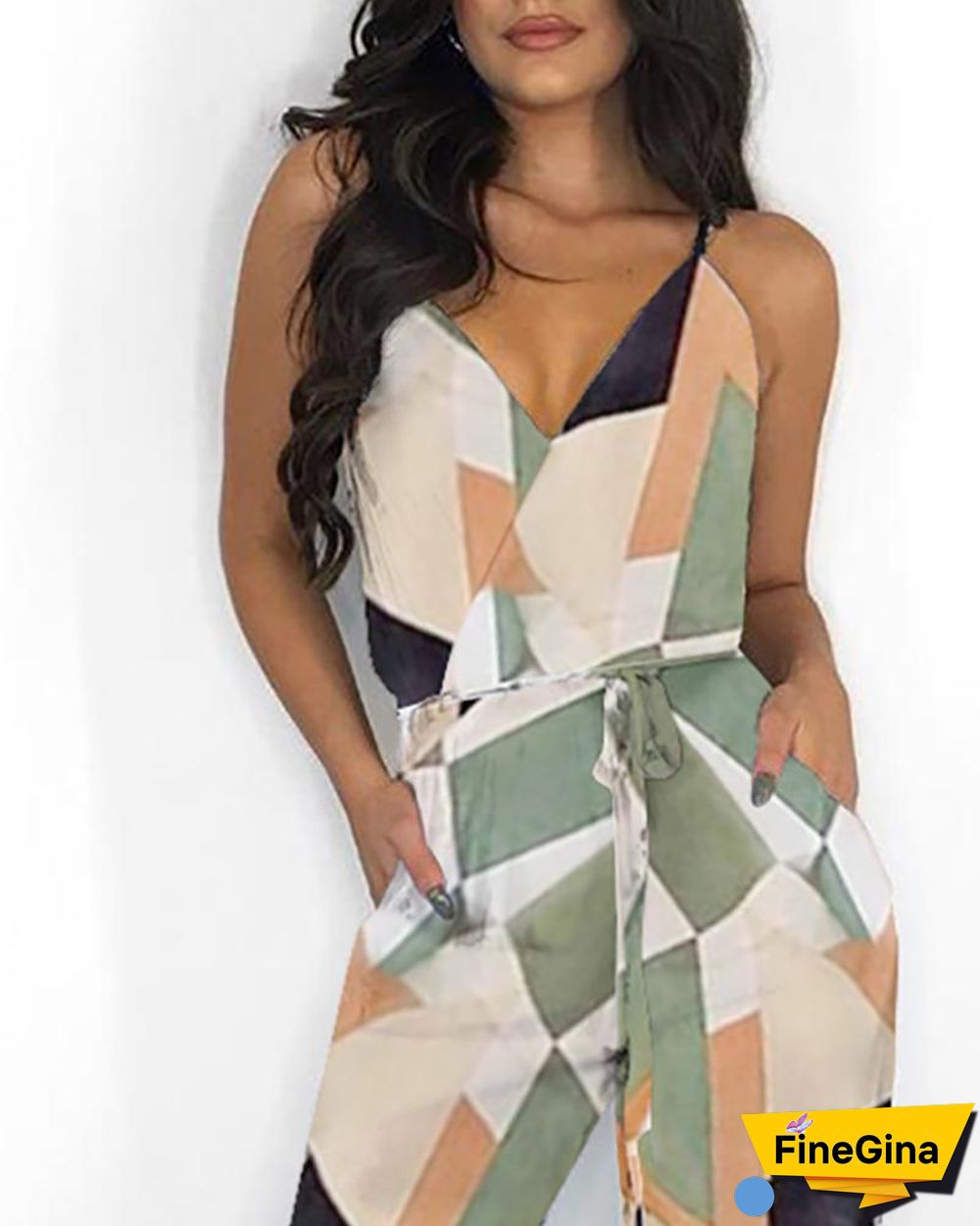 Colorblock Tied Pocket Front Casual Jumpsuit P11002