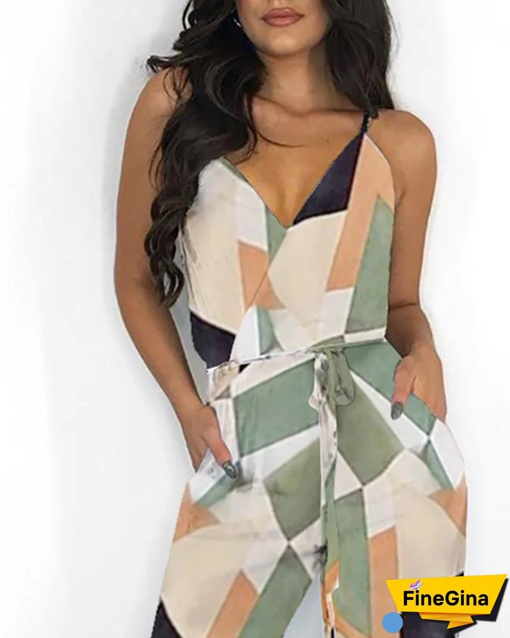 Colorblock Tied Pocket Front Casual Jumpsuit P11002