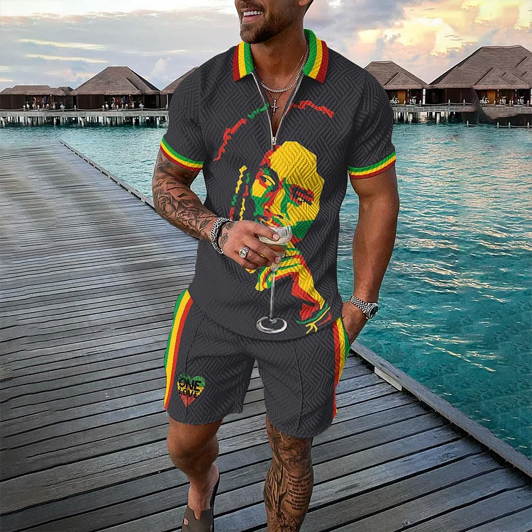 VChics Men's Reggae One Love Polo Shirt And Shorts Co-Ord