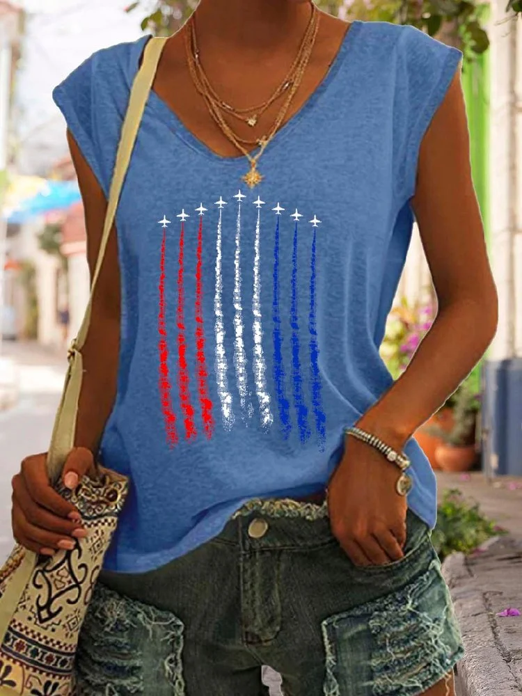 Air Force Flyover Shirt Loose Cutting V Neck Cap Sleeve Tank Top