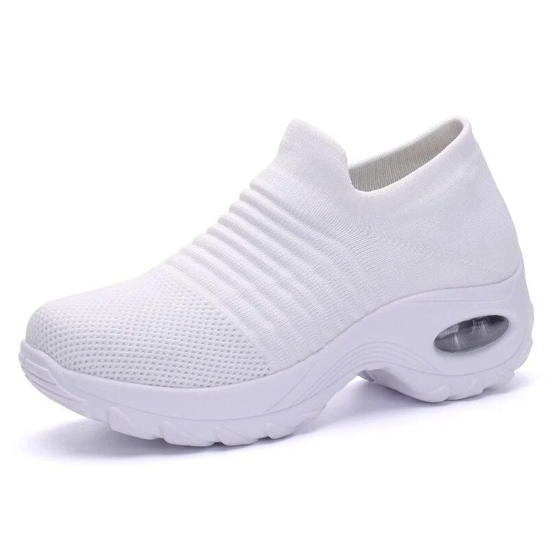 5CM Increase Air Cushion Sock Shoes For Women Slip On Mesh Platform Vulcanize Sneakers Female Black Non-Slip Nurse Wolking Shoes