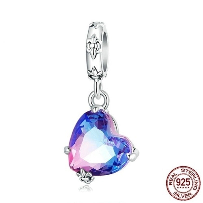 Minimalist Heart Shape Sterling Silver Inlay Rhinestones Charms Jewelry Accessories