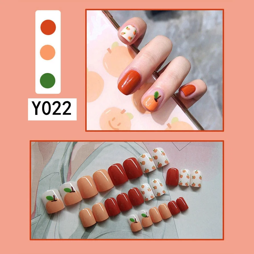 Fashion 24pc/set French Styel Press On False Nail Tips 10 Sizes Fake Nails Full Cover Nail Tips With Nail Adhesive Tab Sticker-Nail Inspo