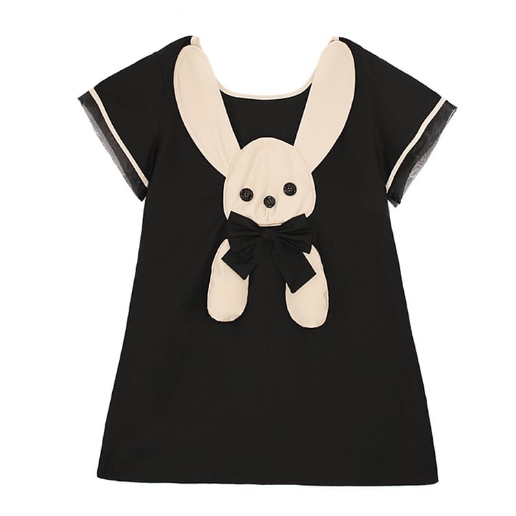 Cartoon Rabbit Bow Decor Loose Dress - Modakawa modakawa