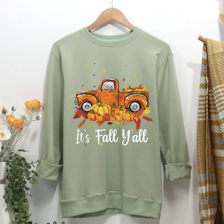 Truck It's Fall Y'all Pumpkins Thanksgiving Women Casual Sweatshirt