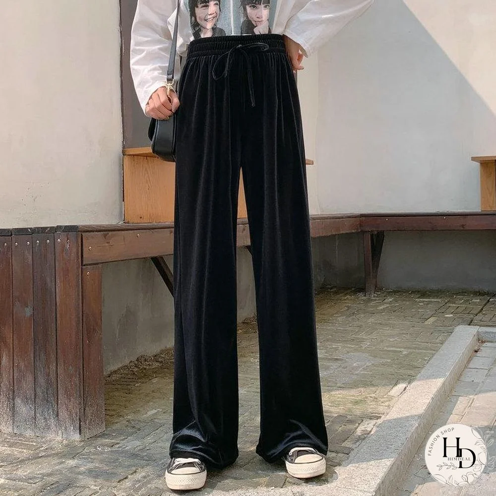 Elastic Waist Plain Loose Velvet Pants