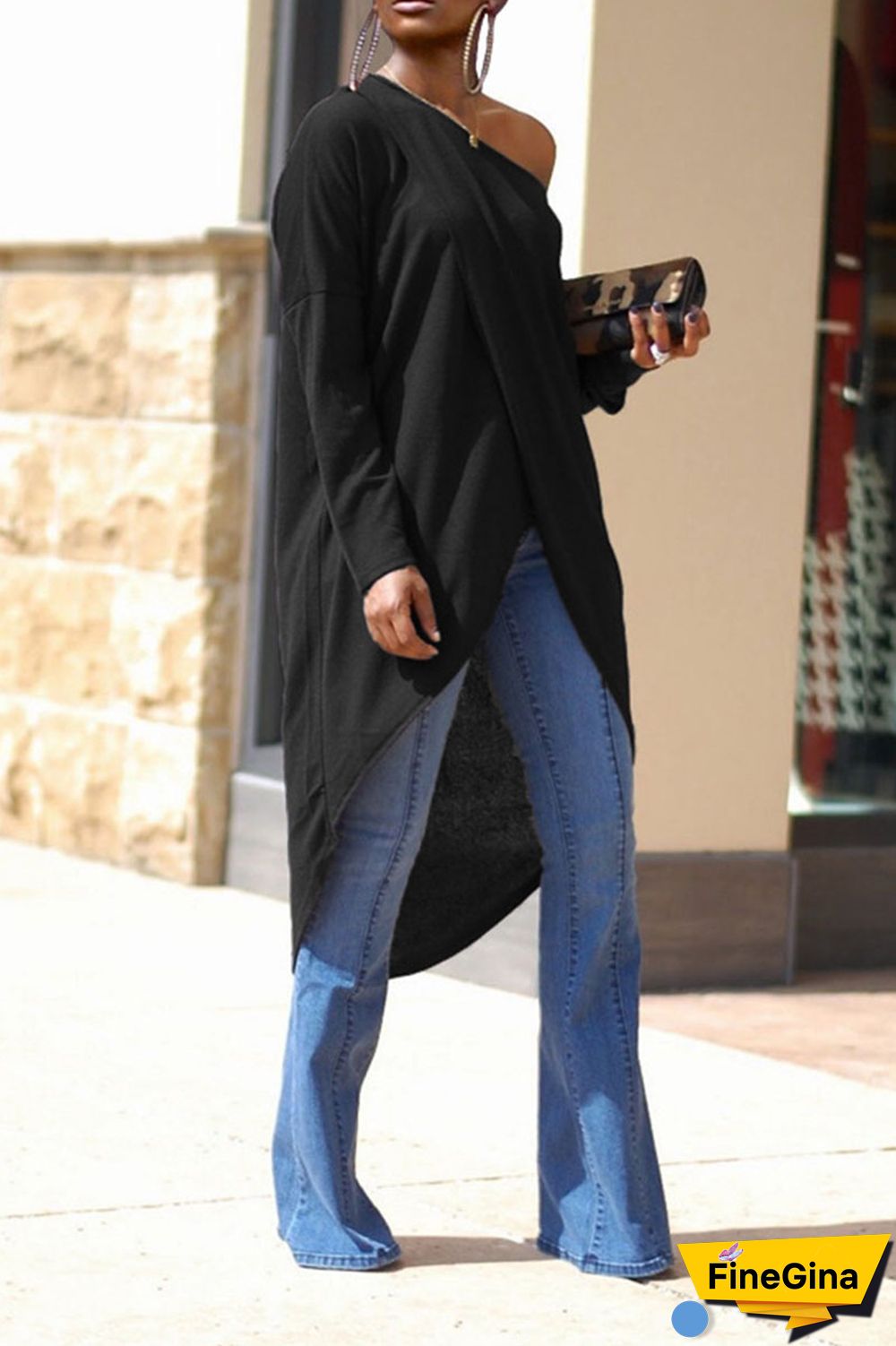 Tangerine Red Casual Solid Patchwork Asymmetrical Oblique Collar Tops