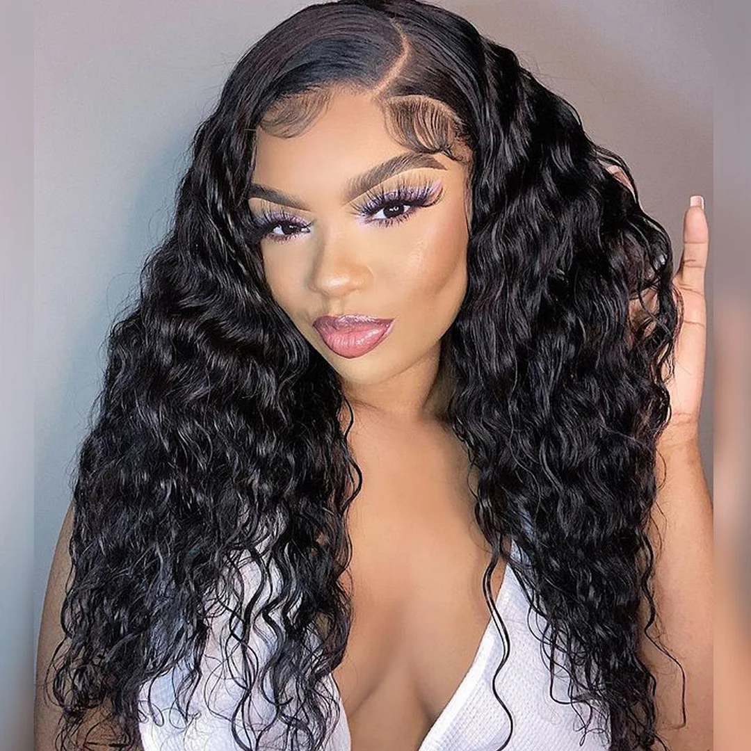 Water Wave 13×6 Transprent Lace Frontal Wigs 200% Density Human Hair Wigs