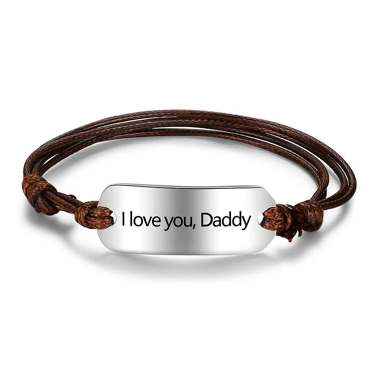 Leather Bracelet Men Women ID Bracelet for Kids Adjustable Emergency ID Wristband Brown