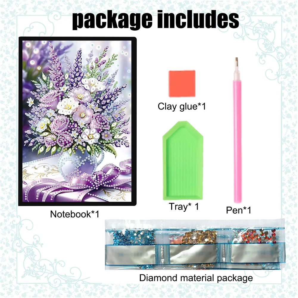 DIY Flowers Vase Special Shaped Diamond Painting Journal Notebook for Students