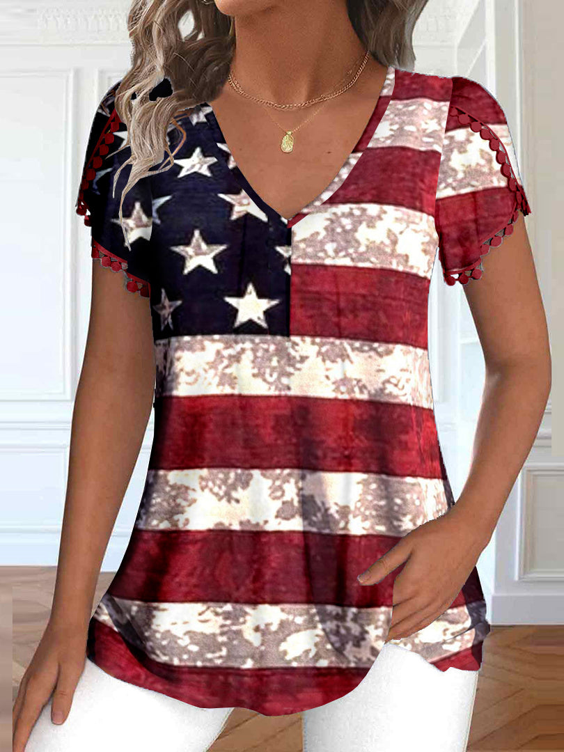 Women Long Sleeve V-neck Graphic Floral Printed Top