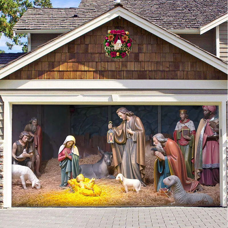 Nativity Scene Garage Door Banner, Christmas Mural for Double Garage Door