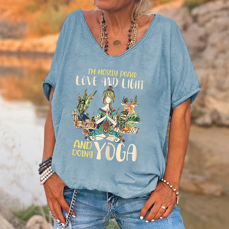 I'm Mostly Peace, Love, And Light Printed V-neck Women's T-shirt