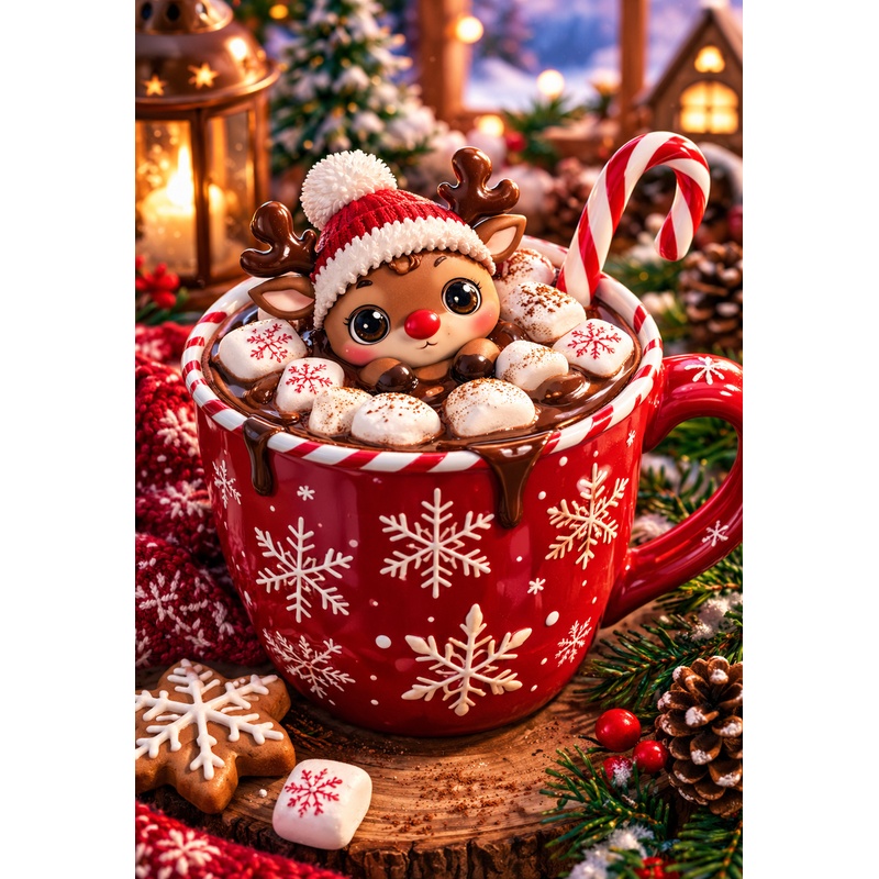 Jesbrilli Collaboration |Christmas Reindeer Hot– Full Drill with AB & Fairy Dust Detail Highlights – Full Round/Square Diamond Painting (Velvet Cloth)