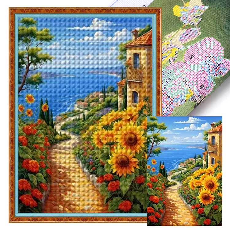 【Huacan Brand】Sunflower Seascape 14CT Stamped Cross Stitch 40*60CM