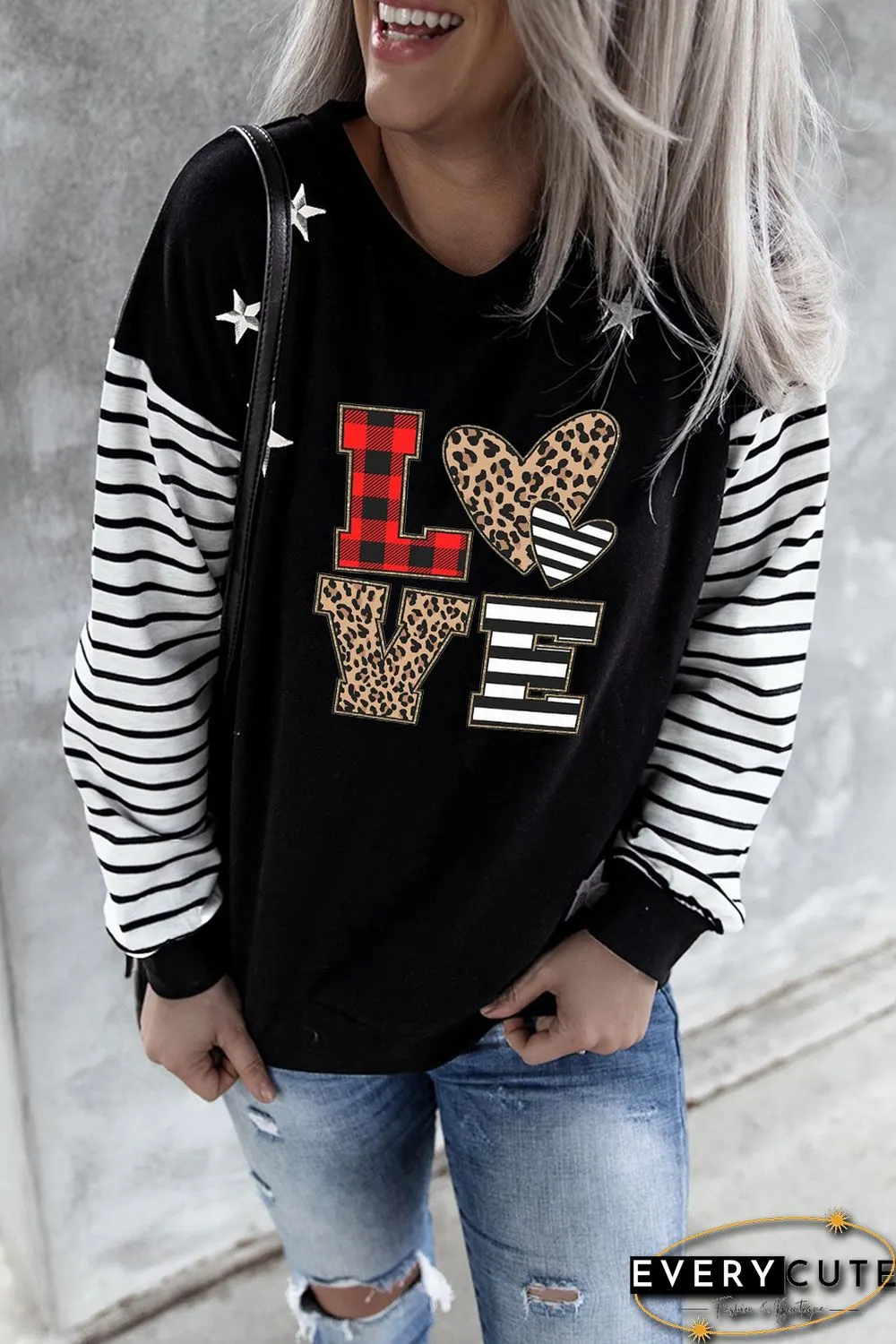 Valentine LOVE Star Striped Print Sweatshirt