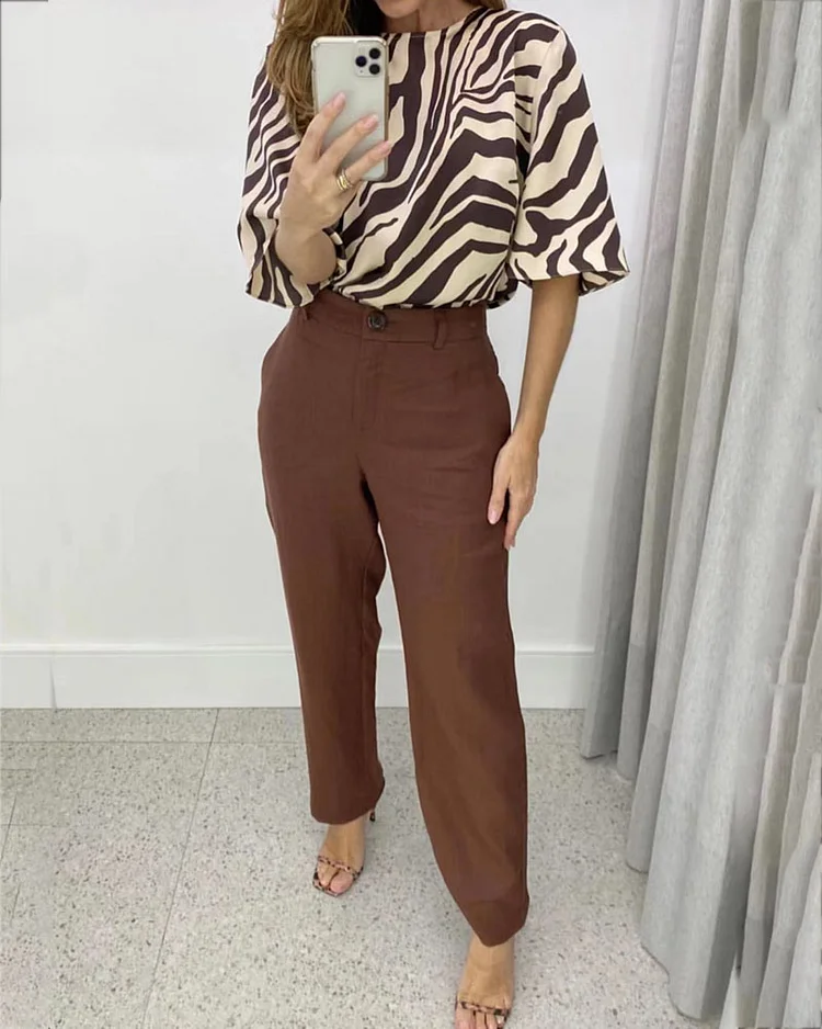 Casual Printed Top & Pants Two-Piece Set