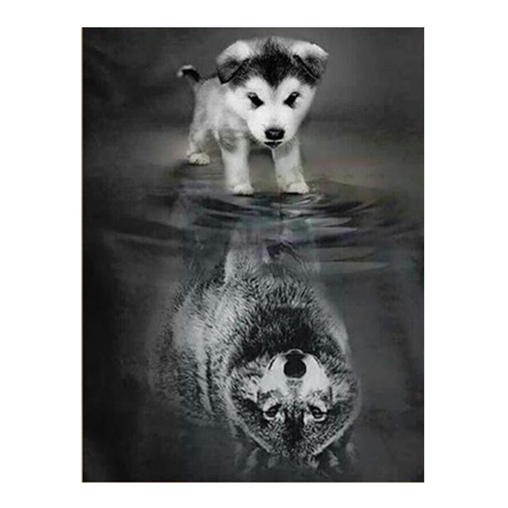 Full Round Diamond Painting Dog Reflected Wolf (40*30cm)