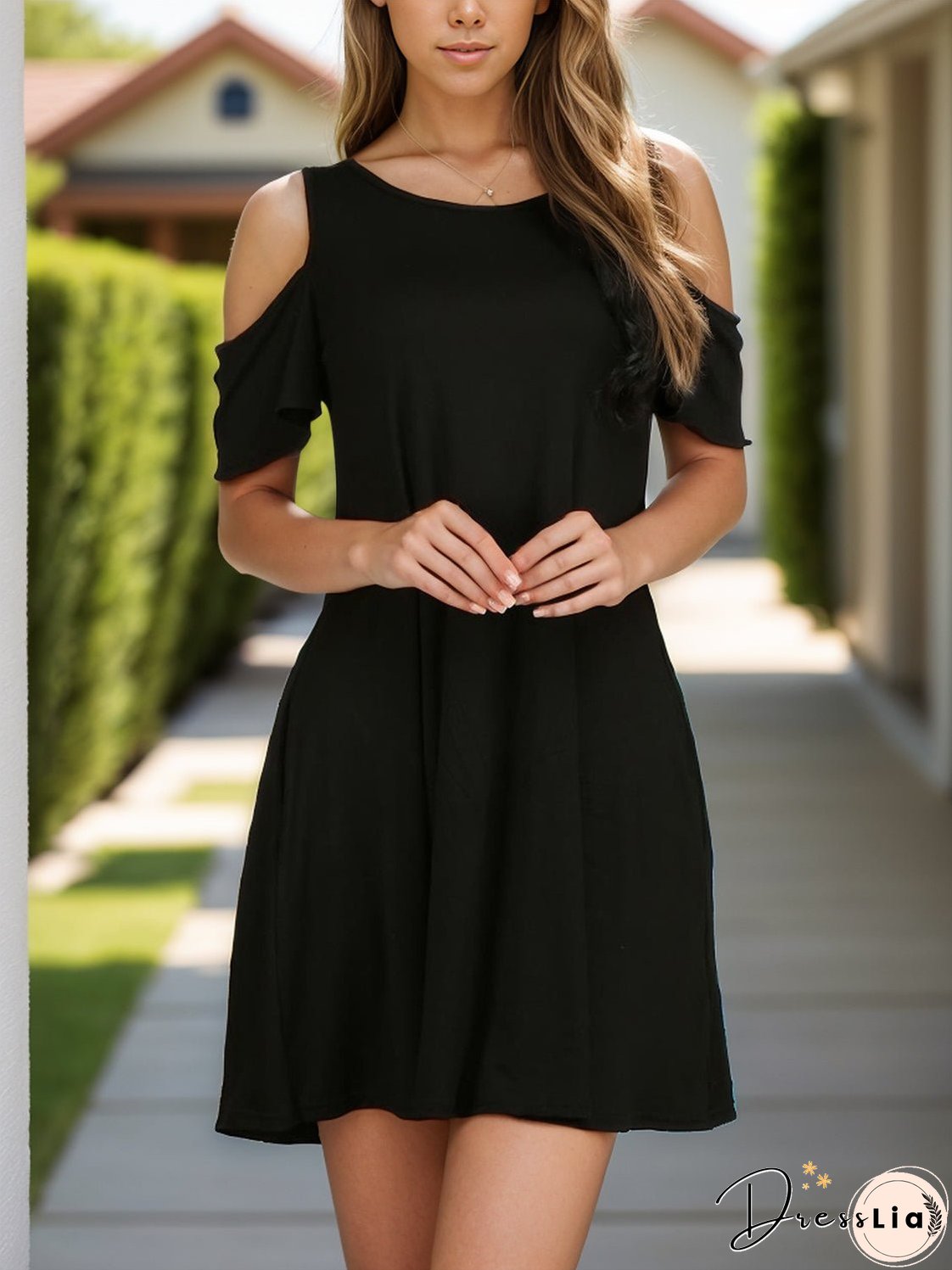 Round Neck Cold Shoulder Mini Dress