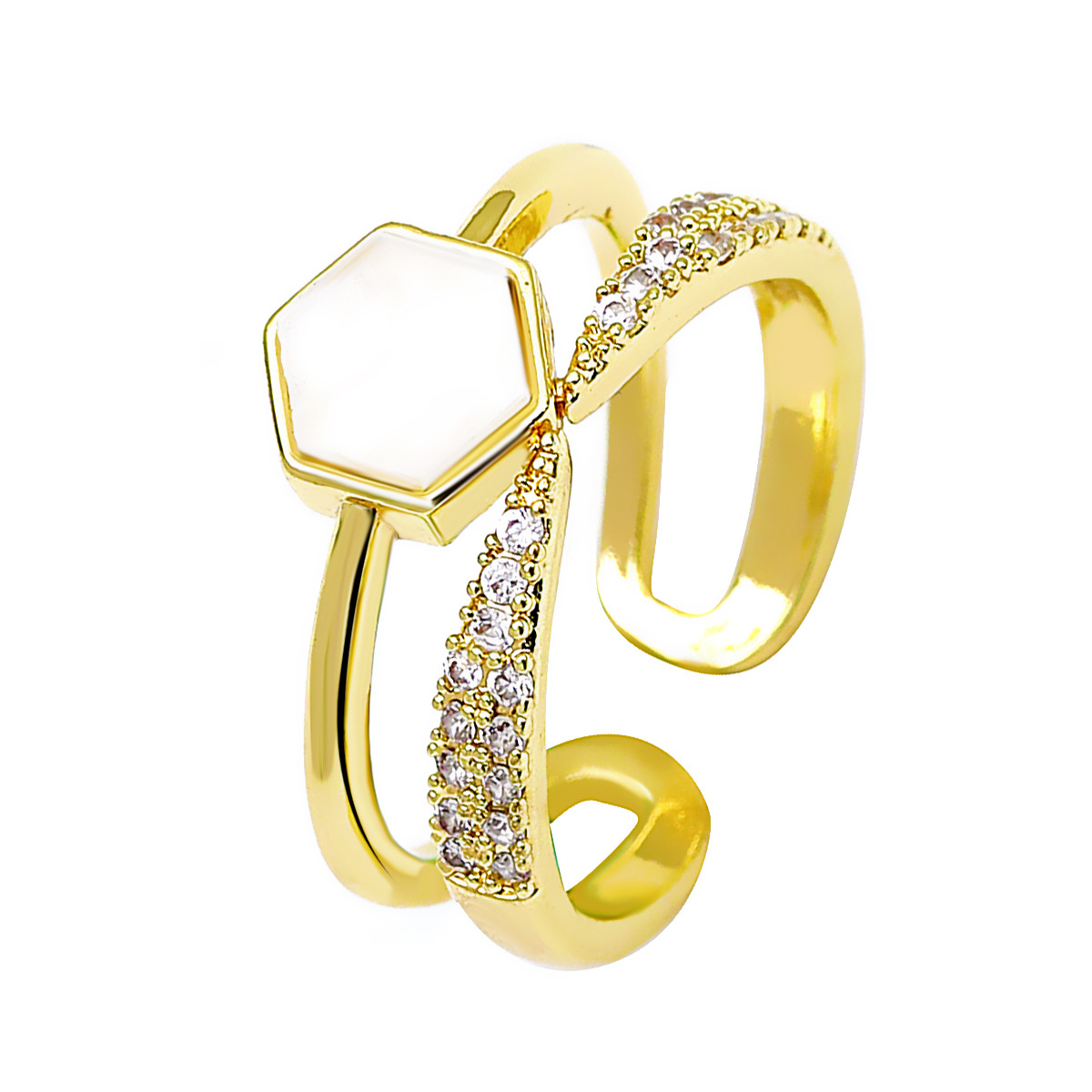 Zirconia Geometric Gold-Plated Ring