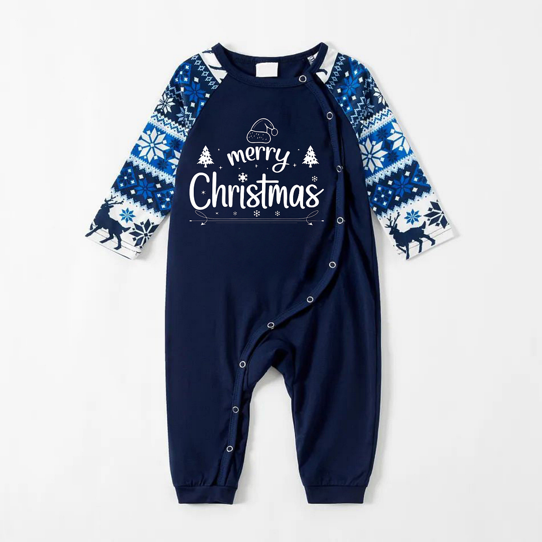 Merry Christmas Print Blue Family Christmas Matching Pajamas