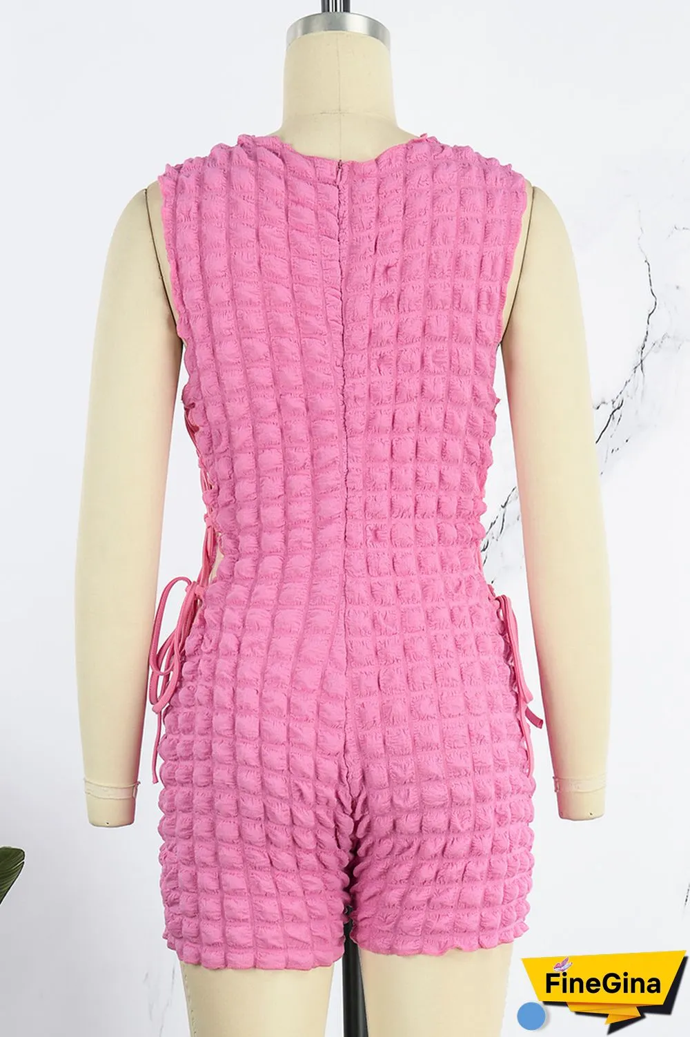 Green Casual Solid Bandage O Neck Skinny Romper