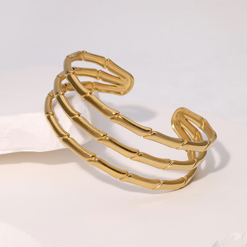 Simple And Fresh Ins Style Bamboo Bracelet Personality Simple Versatile Gold-Plated Stainless Steel Bracelet