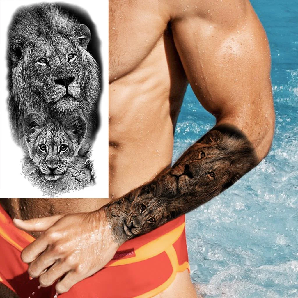 Sdrawing Realistic Black Devil Temporary Tattoos For Men Adult Tiger Pirate Skeleton Vampire Fake Tattoo Forearm Scary Tatoo Joker