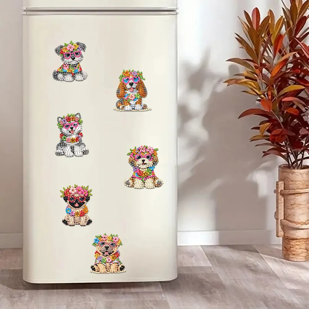 6Pcs Acrylic Dogs Diamond Painting Art Fridge Magnet for Car Mailbox Decor