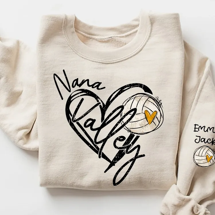 Personalized Nana Volleyball SweatShirt, Custom Names with Heart and Volleyball Graphic