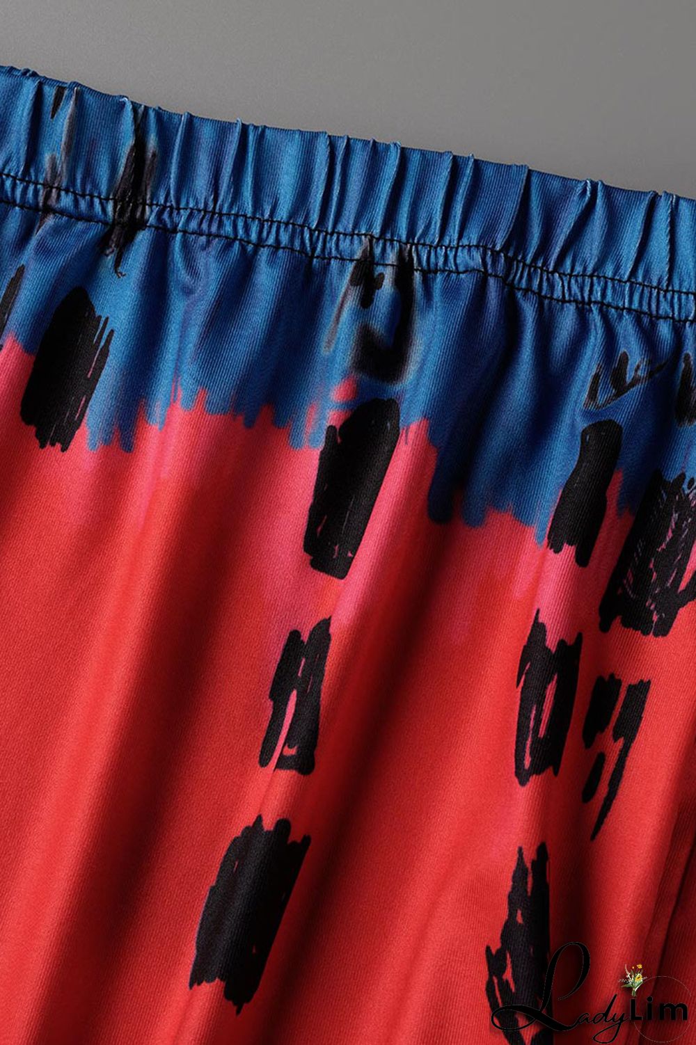 Red Casual Print Patchwork Off the Shoulder Plus Size Two Pieces