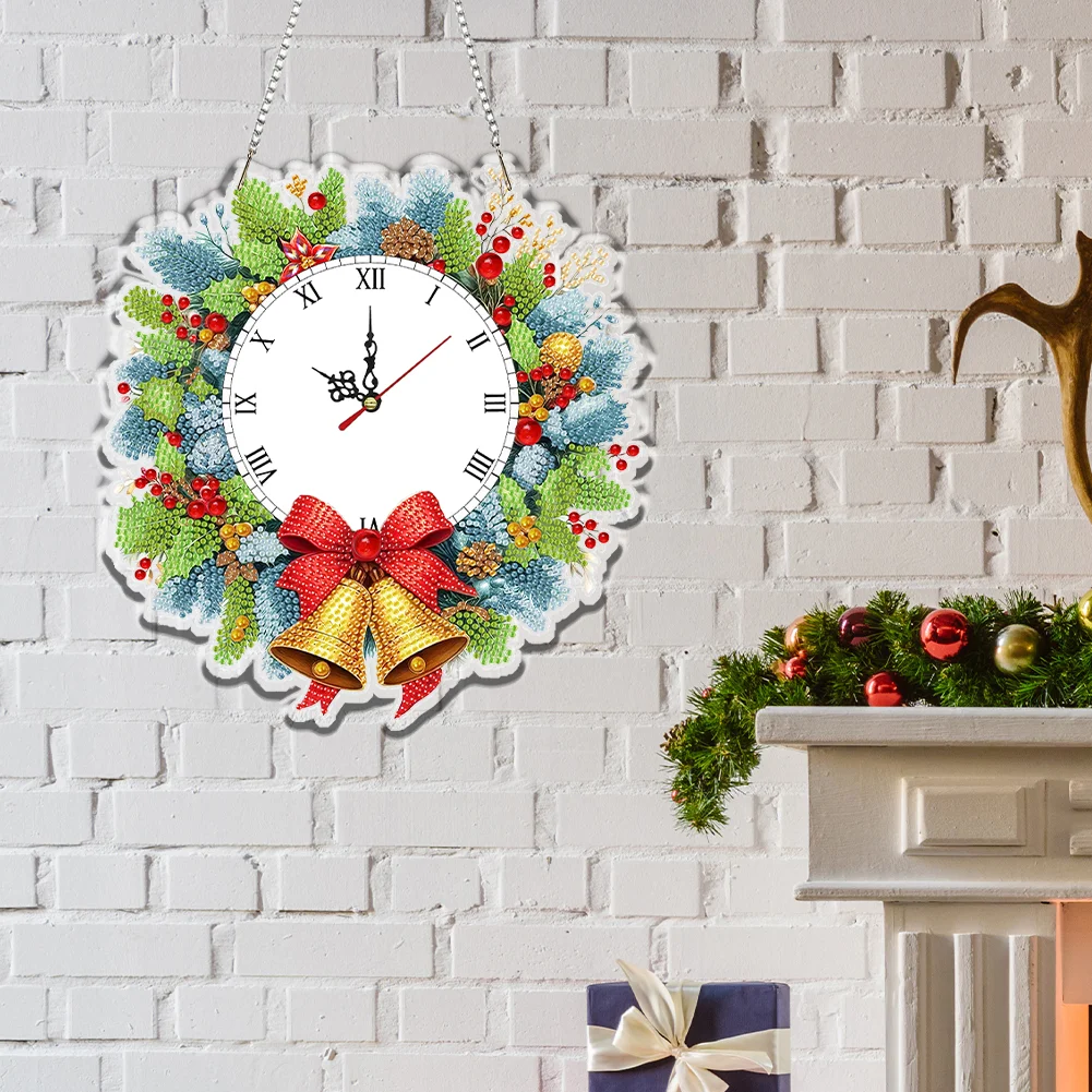 2D Flat DIY Christmas Acrylic Diamond Painting Clock Pendant Home Decoration